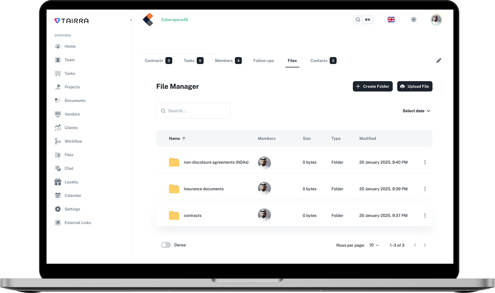 Tairra's Hierarchical Organization Structure Interface