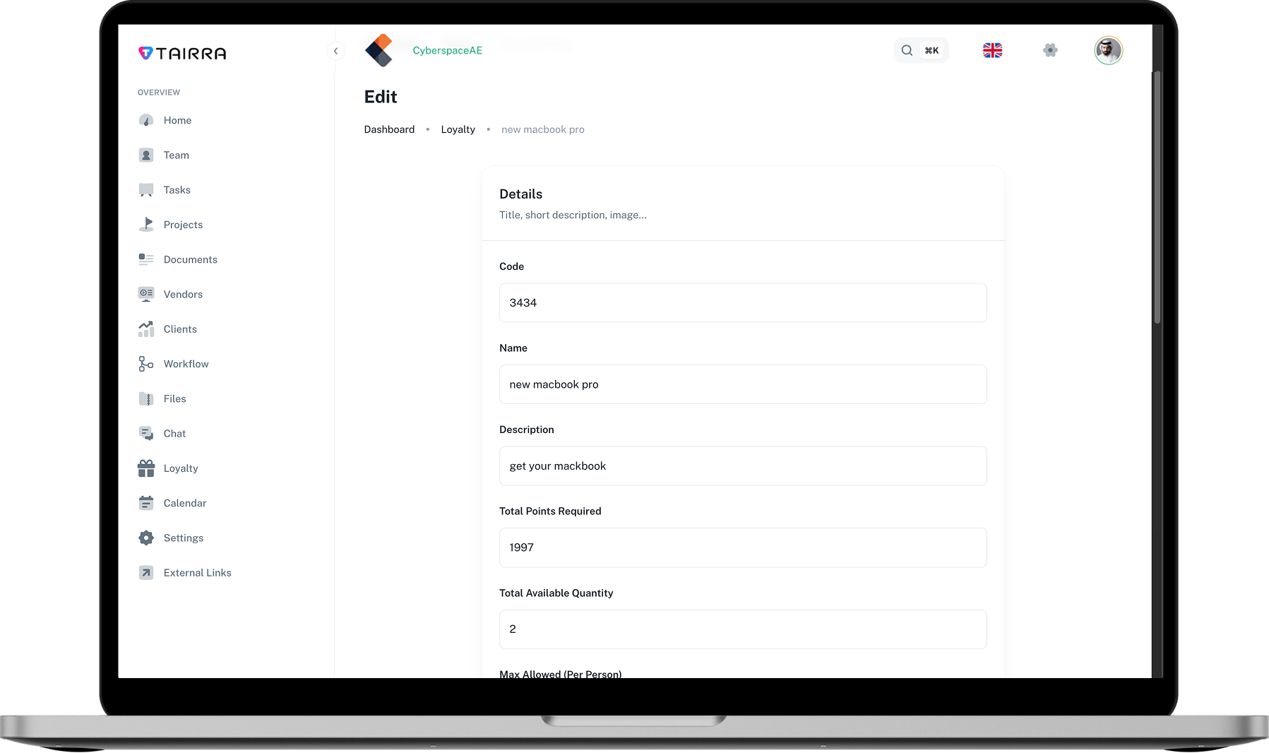 Tairra's Hierarchical Organization Structure Interface