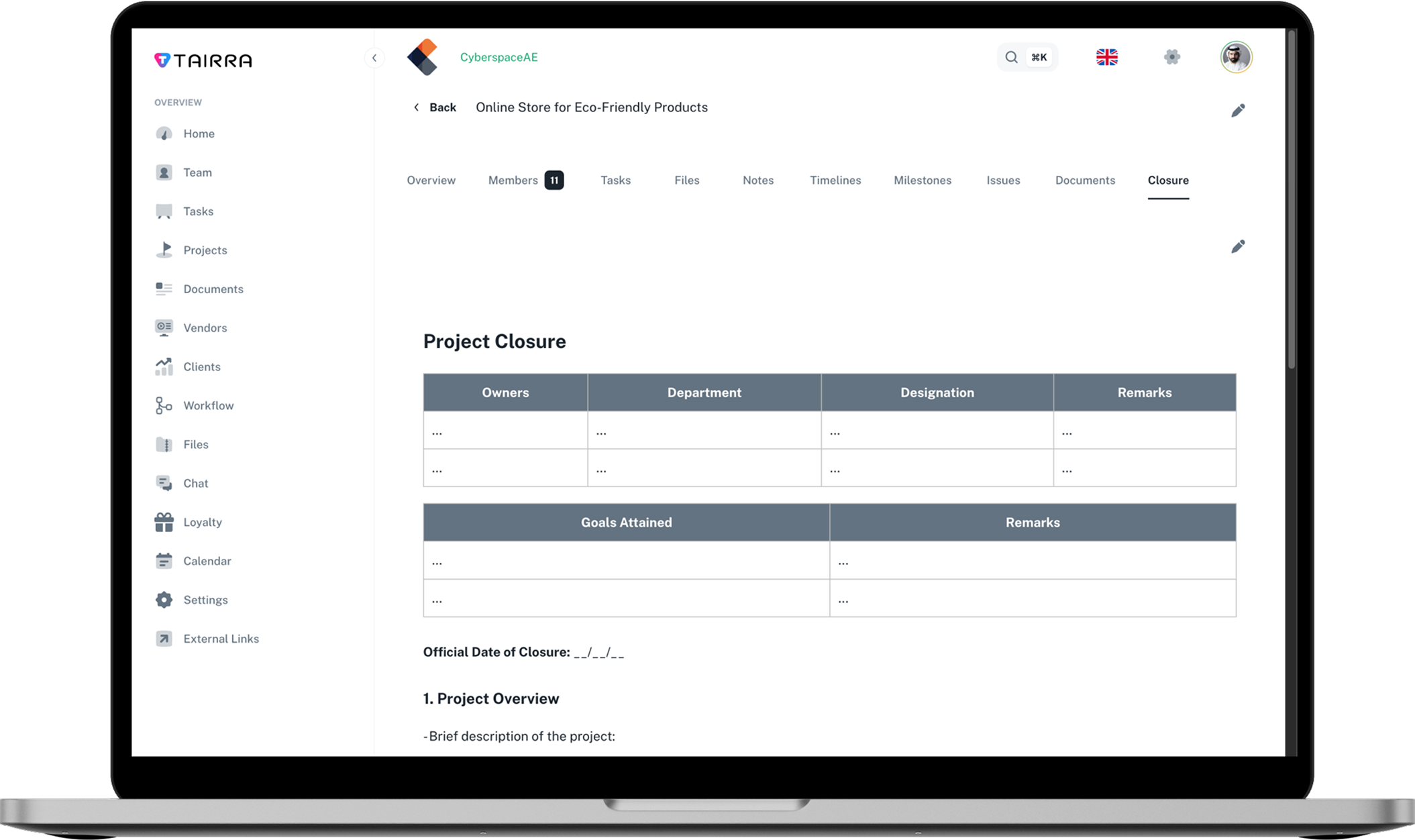 Tairra's Hierarchical Organization Structure Interface