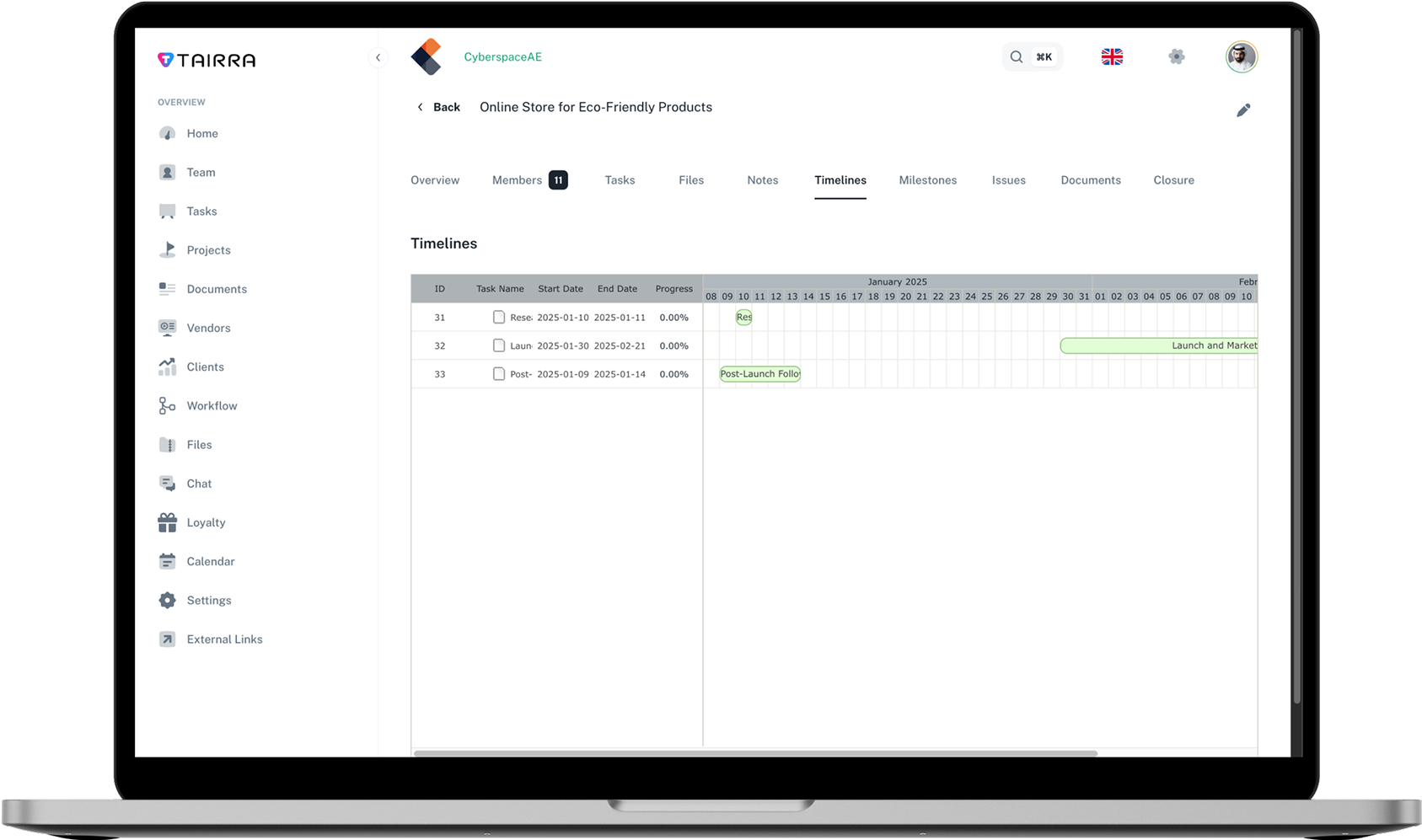 Tairra's Hierarchical Organization Structure Interface