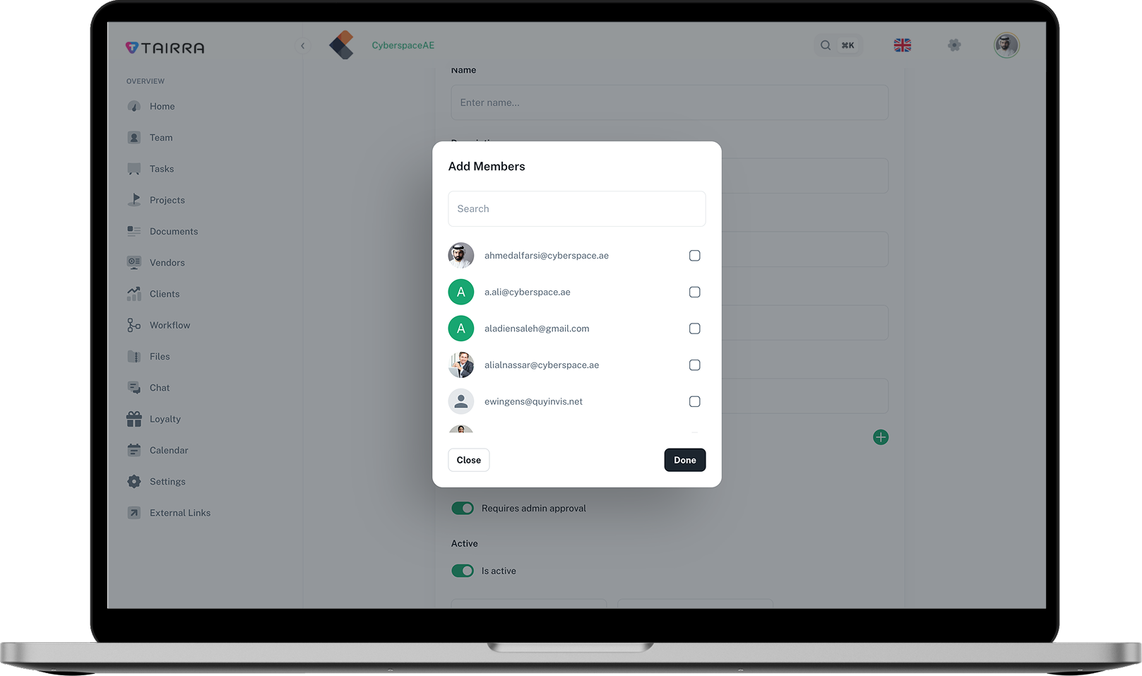 Tairra's Hierarchical Organization Structure Interface