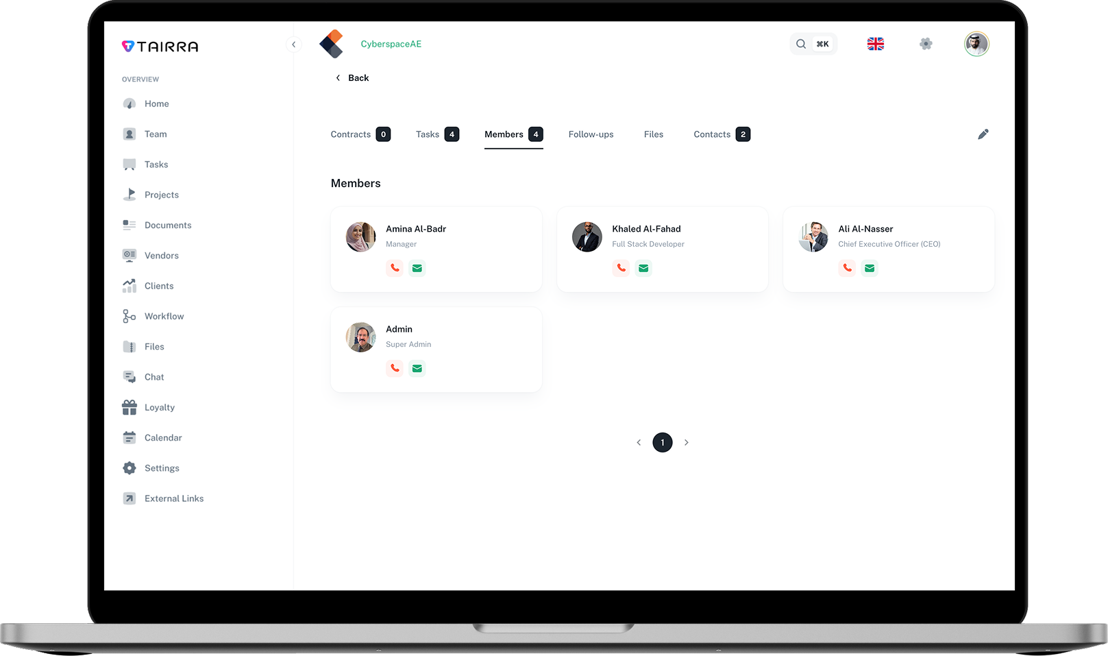Tairra's Hierarchical Organization Structure Interface
